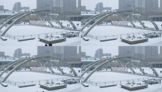 内森·菲利普广场被雪覆盖的照片高清在线视频素材下载