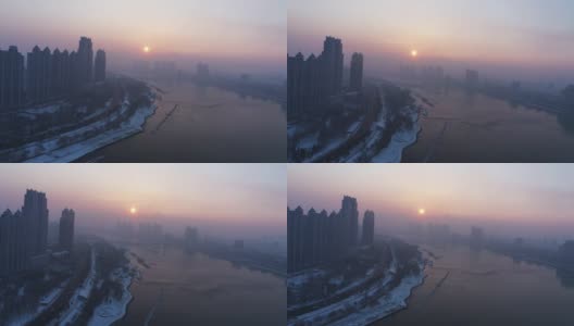 中国吉林市冬季建筑景观高清在线视频素材下载