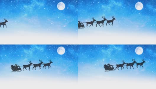 圣诞老人拉着驯鹿拉着雪橇的黑色剪影动画高清在线视频素材下载