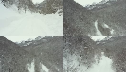 雪覆盖的山路，雪覆盖的树林高清在线视频素材下载
