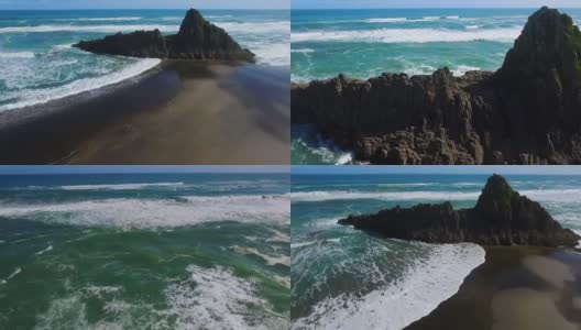 飞过新西兰西奥克兰的Karekare海滩高清在线视频素材下载