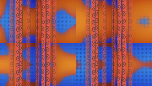 在橙色背景上改变大小的蓝色像素网格上的橙色图案条纹的动画高清在线视频素材下载