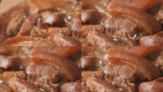 烹饪传统的台湾红烧五花肉。高清在线视频素材下载
