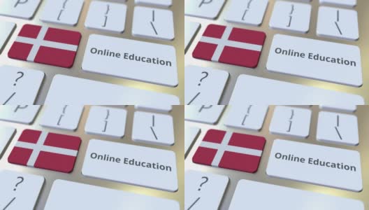 在线教育文本和丹麦国旗上的按钮高清在线视频素材下载
