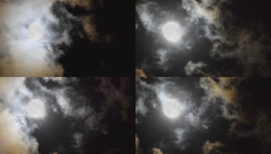 月亮与云景，在月亮之前移动的云高清在线视频素材下载