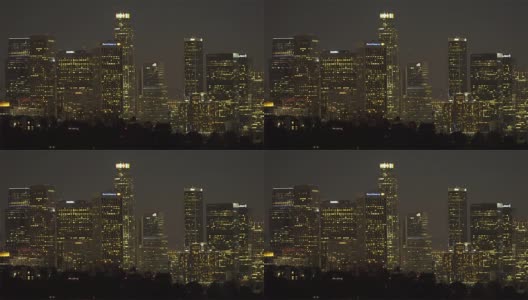 洛杉矶市中心，CA晚上的天际线高清在线视频素材下载