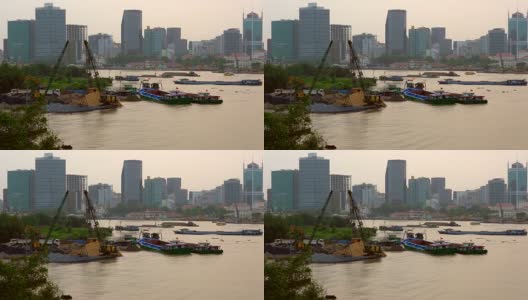 4k电影胡志明天际线和西贡河的灰尘，胡志明市，越南高清在线视频素材下载