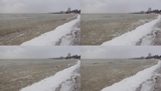 俄罗斯西伯利亚鄂毕河水库，秋天河面结冰高清在线视频素材下载