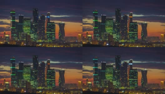 sunset sky moscow modern city rooftop panorama 4k time lapse russia高清在线视频素材下载