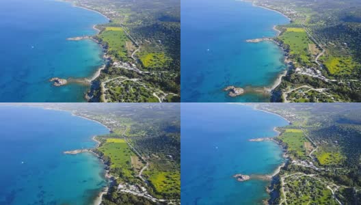 清澈湛蓝的地中海风光。塞浦路斯岛塞浦路斯岛度假胜地。蓝色的湖高清在线视频素材下载