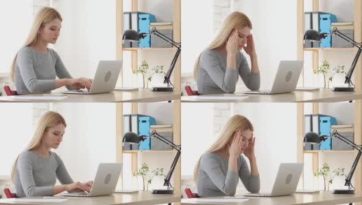 职场女性头痛、工作压力大高清在线视频素材下载