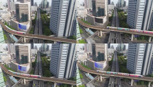 4k空中曼谷市中心城市视图，飞越曼谷，泰国。高清在线视频素材下载