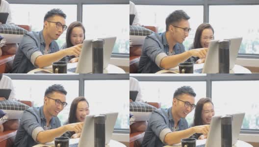 亚洲华人室友在家里使用笔记本电脑聊天高清在线视频素材下载