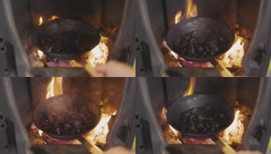 在壁炉上烤栗子高清在线视频素材下载