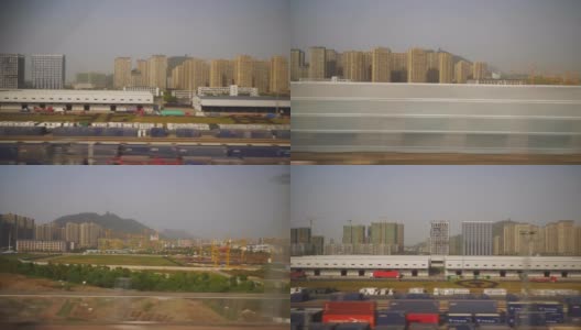 日落时间杭州城区火车公路旅行边pov工业全景4k中国高清在线视频素材下载