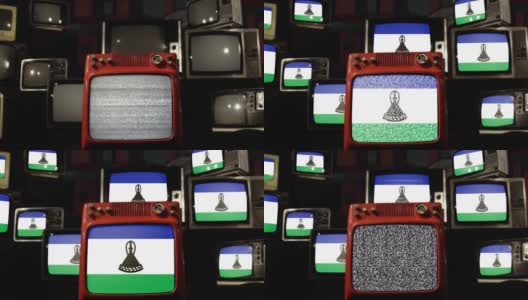 老式电视机上的莱索托国旗。高清在线视频素材下载