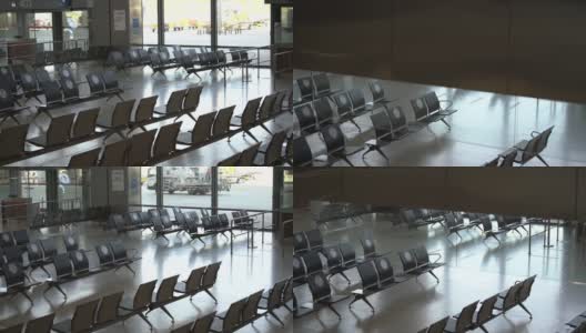 当代机场宽敞的灯光大厅里空荡荡的椅子高清在线视频素材下载