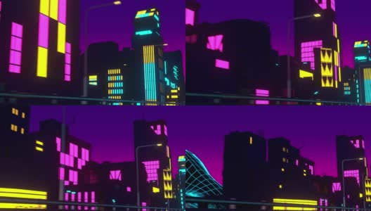 未来的霓虹大都市背景。循环动画复古风格的城市高清在线视频素材下载