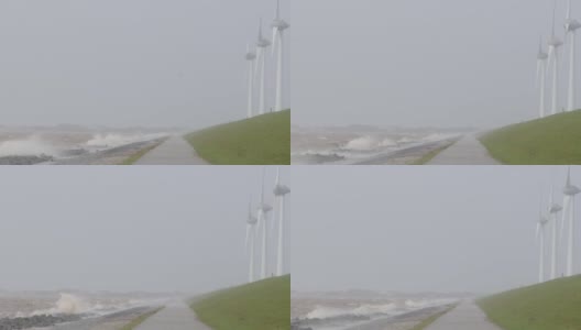 在早春的暴风雨中，海浪袭击了堤坝高清在线视频素材下载