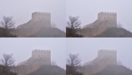 春雨中的长城，雨雾中的自然风光(延时)高清在线视频素材下载