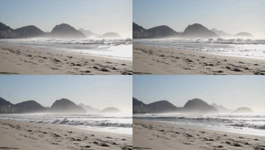 巴西里约热内卢科帕卡巴纳海滩的晨雾高清在线视频素材下载