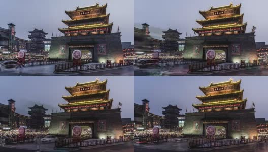 中国开封著名鼓楼的历史和交通状况高清在线视频素材下载