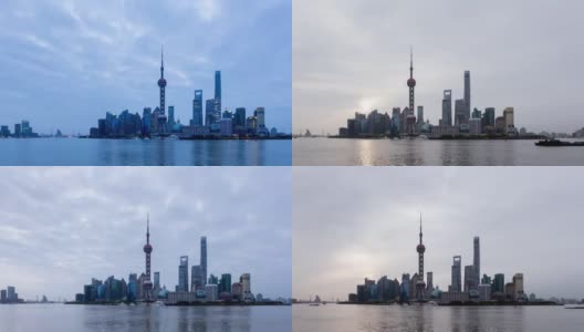 时间流逝上海天际线，从夜晚到白天/中国上海高清在线视频素材下载