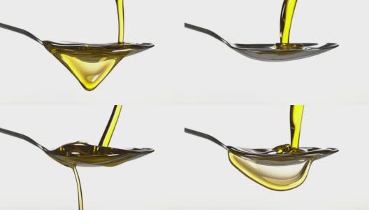 勺子和橄榄油在白色背景下，慢镜头4K高清在线视频素材下载