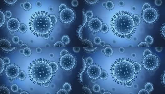 Virus floating around in blue color, microscopic 3d rendered animation高清在线视频素材下载