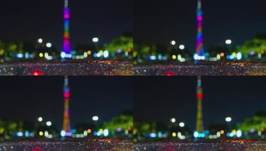 夜雨玻璃广州广州塔模糊了4k时光中国高清在线视频素材下载