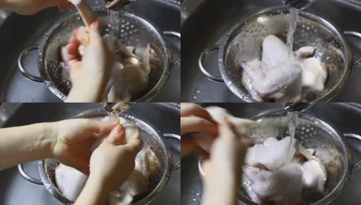 厨师用清水清洗鸡高清在线视频素材下载