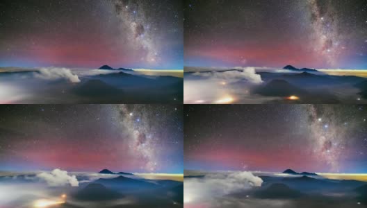 银河系在印度尼西亚东爪哇Bromo火山上空的4K时间间隔高清在线视频素材下载