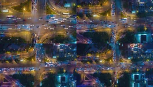 夜光照亮深圳交通十字路口航拍时间4k中国高清在线视频素材下载