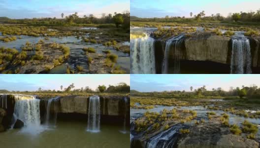 缩小德雷努尔瀑布和河流景观高清在线视频素材下载