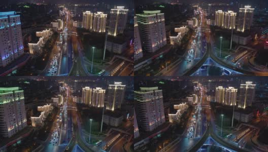 青岛城市夜光繁忙交通街道航拍全景4k中国高清在线视频素材下载