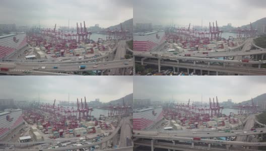 香港葵青货柜码头的航拍录像高清在线视频素材下载