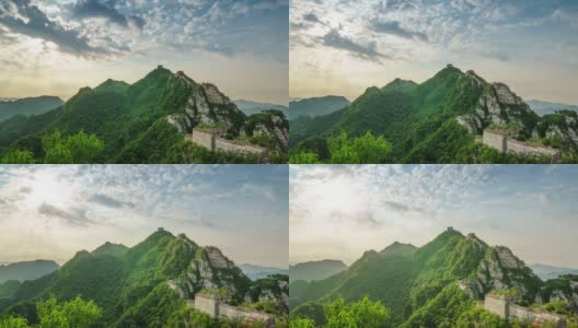 夏天的中国长城，美丽的天空和云。放大镜头(延时)高清在线视频素材下载