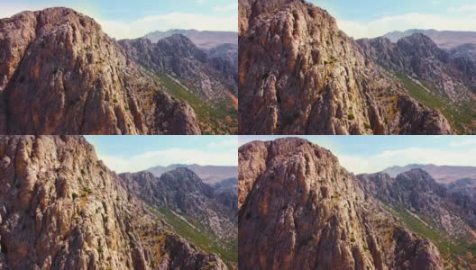 巨大的岩石，陡峭的悬崖峡谷。土耳其戏剧性的地质奇观。美丽的背景和不寻常的风景，鸟瞰4k空中，无人机。高清在线视频素材下载