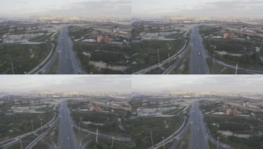 日落时分，繁忙的城市高速公路上车水马龙高清在线视频素材下载
