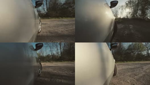 汽车车轮旋转，细节镜头的观点高清在线视频素材下载