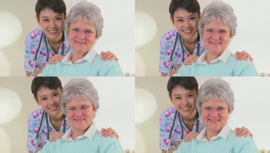 快乐的亚洲护士和老年病人高清在线视频素材下载