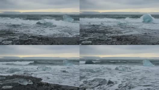 Jokulsarlon海滩上的冰山高清在线视频素材下载