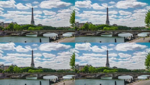 埃菲尔铁塔和塞纳，巴黎，法国- 4K城市景观，风景和建立者高清在线视频素材下载