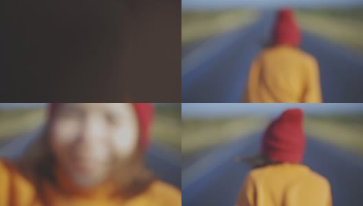 欢快的年轻成年妇女在澳大利亚的大洋公路上奔跑高清在线视频素材下载