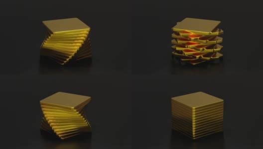 旋转满足金属锭环3d动画的黄金瓷砖高清在线视频素材下载