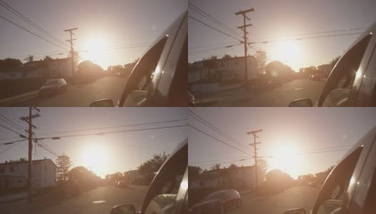 在加州日落时，POV驾驶汽车，慢镜头180fps高清在线视频素材下载