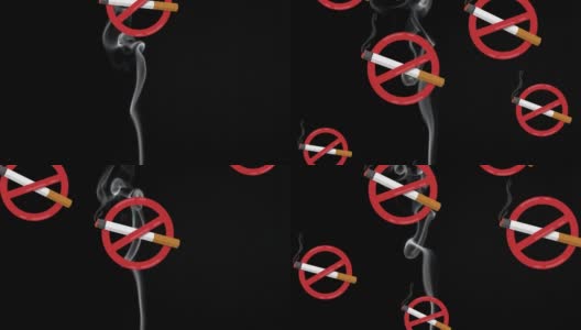 在黑色背景上点燃香烟的禁止吸烟标志的动画高清在线视频素材下载