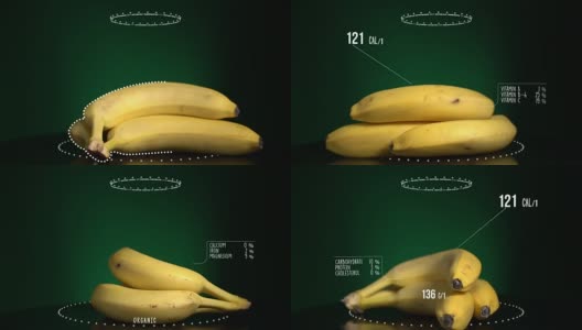 香蕉含有维生素、微量元素和矿物质。能量，卡路里和成分高清在线视频素材下载