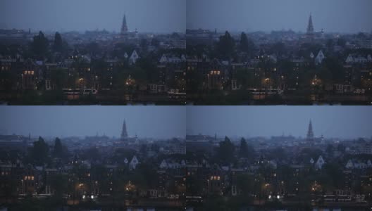 鸟瞰图城市夜景，阿姆斯特丹，荷兰高清在线视频素材下载