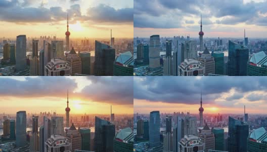 4K:上海陆家嘴景观日落时光流逝，中国高清在线视频素材下载